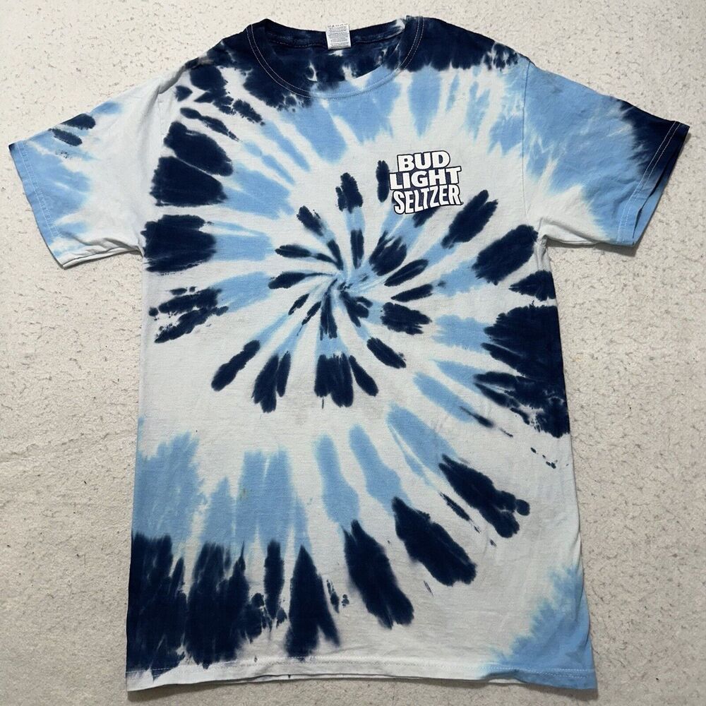 Bud Light Seltzer Men’s Small Blue White Tie-Dye Short Sleeve Graphic T Shirt